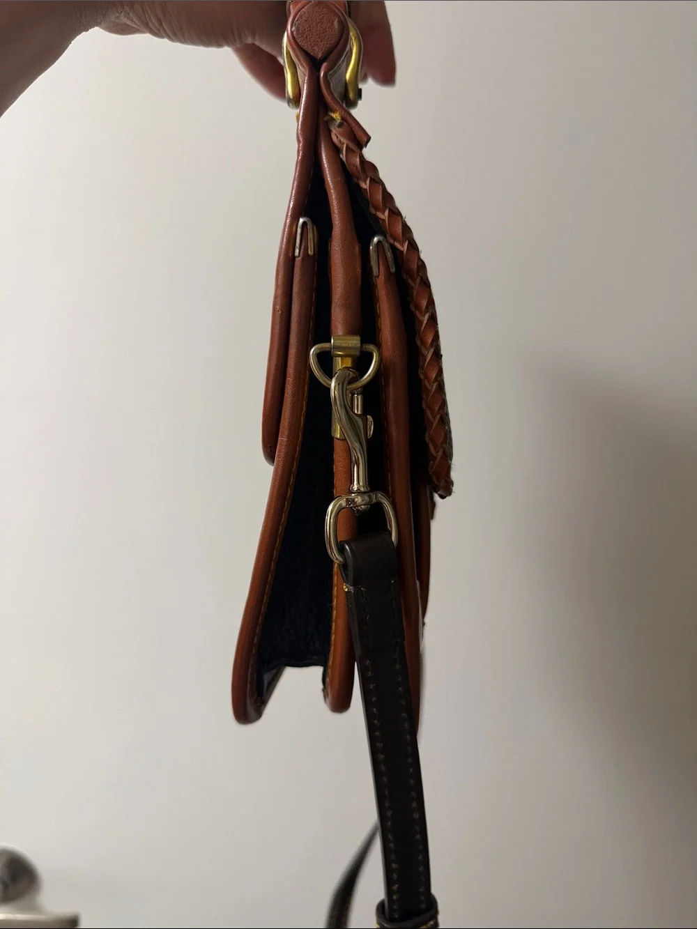 Vintage Blue and Brown Leather Top-Handle Satchel